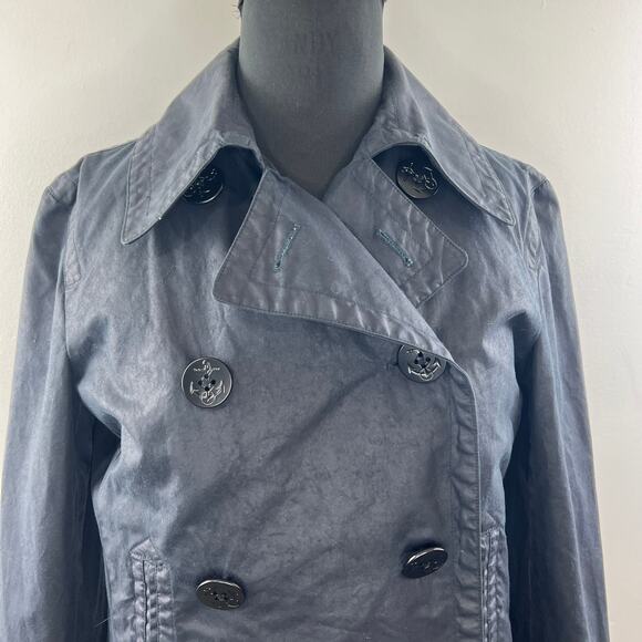 RUGBY RALPH LAUREN Waxed Navy Blue Double Breasted Decorative Button Jacket S - Picture 3 of 10